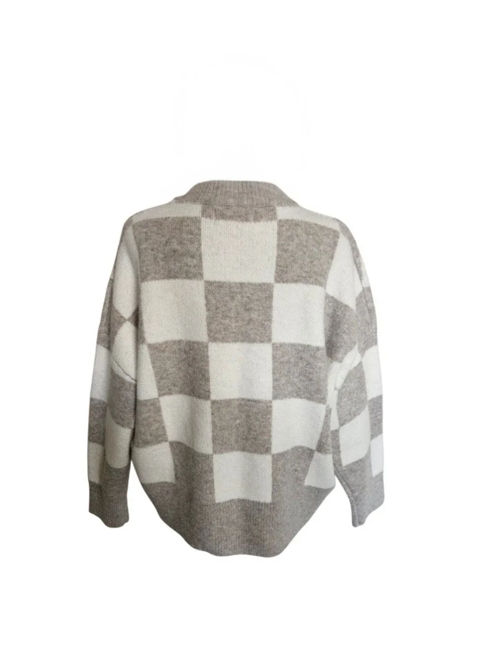 Pinch Women's Checkerboard Crewneck Sweater Cream and Taupe Size S